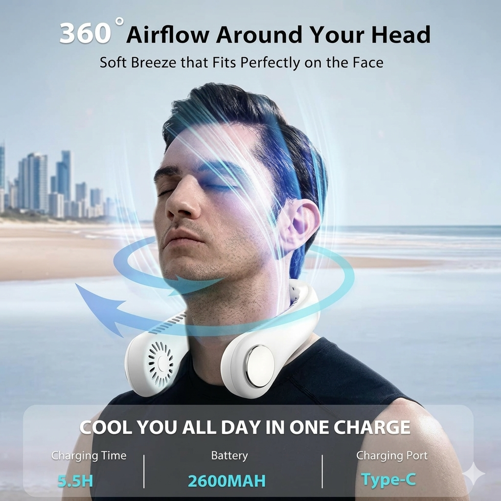 CoolWave Bladeless Neck Fan – Stay Cool Anywhere